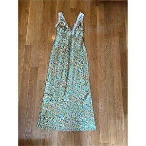Satin Floral Maxi Dress Lace Trim Side Zip Summer Wedding Guest Size Small